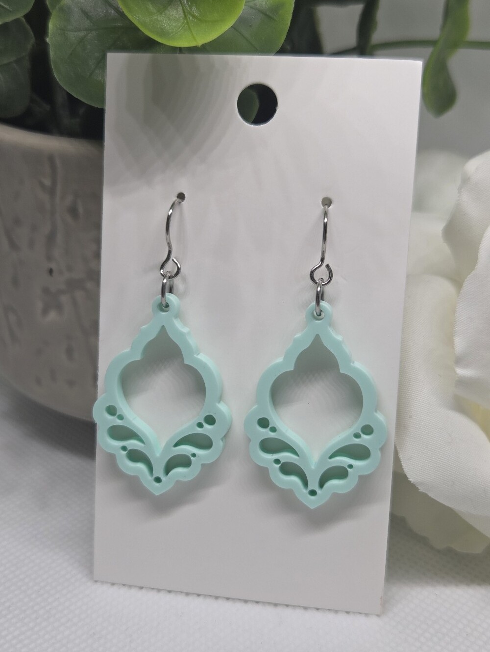 Mint Teardrop Filigree Dangle Earrings